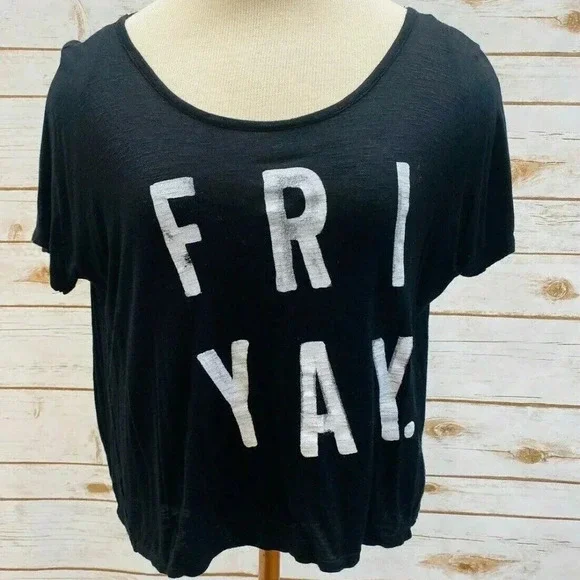 BETHANY MOTA Women Short Sleep Pull Over Scoop Neck "FRIDAY" Black Top Sz Medium - Picture 1 of 11